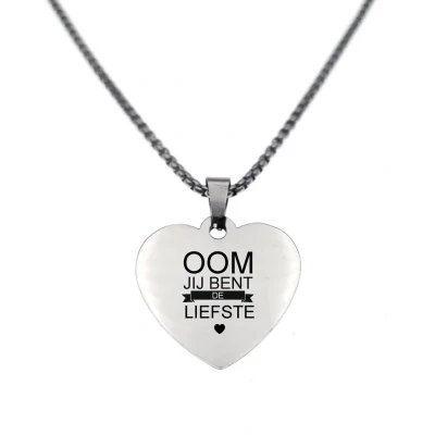 Afbeelding van Ketting RVS Hart Zilver Oom Jij Bent De Liefste