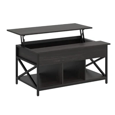 Afbeelding van VASAGLE Koffietafel, salontafel met hefblad voor in de woonkamer, koffietafel open en verborgen opbergruimte, x vormige stangen, 60 100 (48 62) cm, houtskoolgrijs zwart LCT205B22