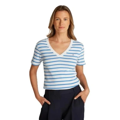 Afbeelding van Tommy Hilfiger NEW SLIM CODY Tshirt basic, Dames, Maat: Medium, Ecru/ blue spell
