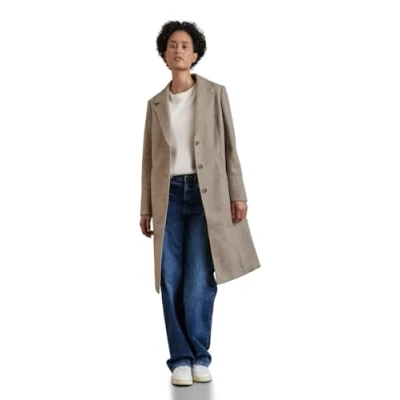 Afbeelding van Street One long revers coat solid Dames Jas Quinoa Beige Melange Maat 40