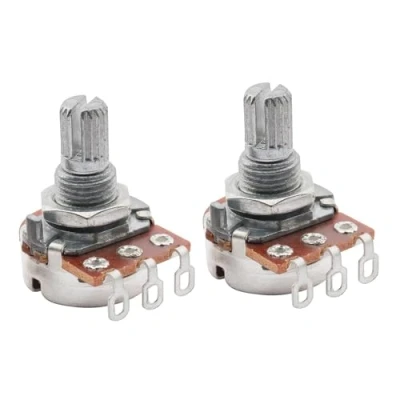 Afbeelding van Musiclily Metrisch 15mm Mini A500k Pot Split Shaft Logaritmische Potmeter voor Elektrische Gitaar en Basgitaar(2 Stuks)