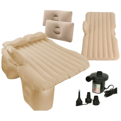 Afbeelding van Opblaasbaar Automatras Met 2 Kussens En Pomp 130cm x 80cm Beige Autobed Tot 300 kg Draagtas Reparatieset