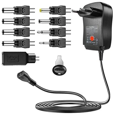 Afbeelding van SoulBay 30 W universele adapter, omgekeerde polariteit, transformator, met 9 selecteerbare eindstukken, voor 3 V, 4,5 5 6 7,5 12 V elektronica thuis, 2 A max