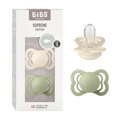 Afbeelding van BiBS Supreme Collection Stage 1 Fopspeen 0/6 maanden 2 stuks Ivory / Sage
