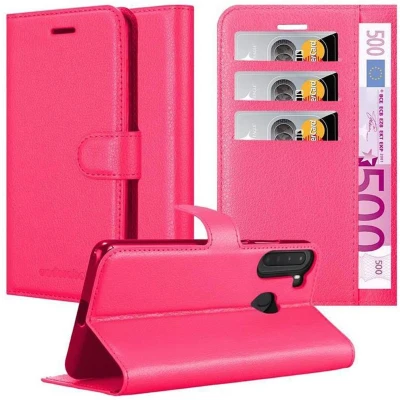 Afbeelding van Cadorabo Hoesje geschikt voor Samsung Galaxy A21 in KERSEN ROZE Beschermhoes met magnetische sluiting, standfunctie en kaartvakje Book Case Cover Etui