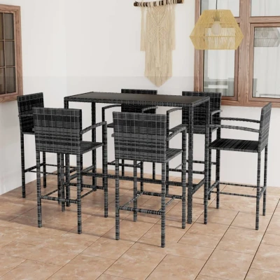 Afbeelding van 7 delige Tuinbarset poly rattan grijs