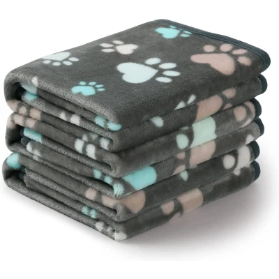Afbeelding van 1 pak 3 dekens super zacht pluizig premium fleece huisdierdeken flanel nest voor hond puppy kat grijze poot, groot (104 x 76 cm)