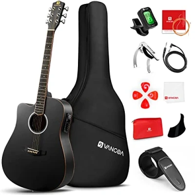 Afbeelding van Vangoa 4/4 Gitaar Linkshandige Elektrische Akoestische 4 Band EQ 104.1cm met Beginner Accessoires, Zwart