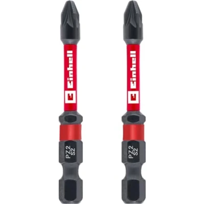 Afbeelding van Originele Einhell Impact bits met dubbele torsie, 2 delig, 60 mm, PZ2 (S2 staal, hoge duurzaamheid, dubbel torsieeffect, rode kleurring, E 6.3 schacht)