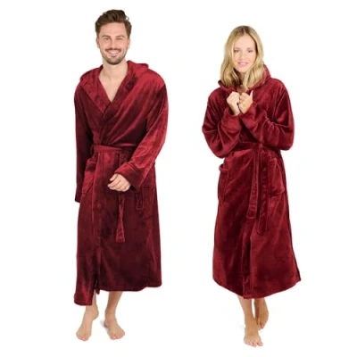 Afbeelding van Blumtal Badjas Unisex Dames en Heren Fleece met Capuchon Zakken Donkerrood Maat XXXL
