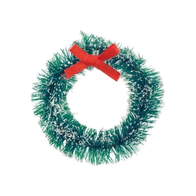 Afbeelding van Miniatuur kerstkrans met sneeuw en strik (2st)