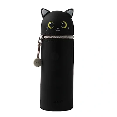 Afbeelding van I TOTAL® Zachte siliconen etui voor school, uittrekbaar met voorgevormde vorm, Black Cat,