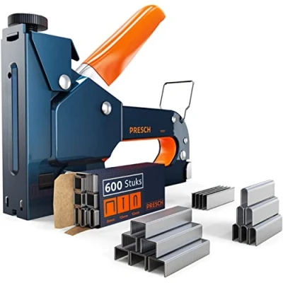 Afbeelding van Presch Handtackerset 600 st. Professionele tacker met assortiment van stuks nietjes voor hout, stof, meubels en stoffering Gereedschapshechter hout