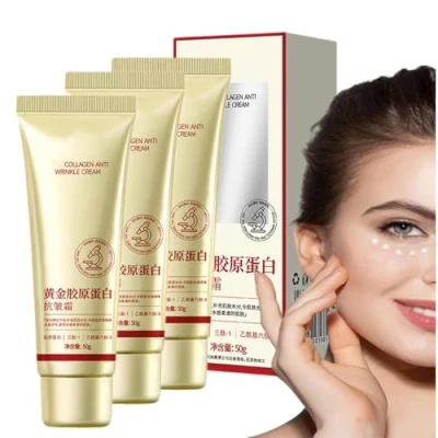 Afbeelding van 3 PCS Golden Collagen Anti Wrinkle Cream, 50g Korean Face Moisturizer, Long Lasting Deep Moisturizing Firming Aging &amp; Skin Tightening Reduces Fine Lines