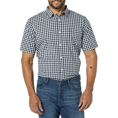 Afbeelding van Amazon Essentials Heren Slim Fit Poplin Shirt met korte mouwen, Marinewit Gingham, X Large
