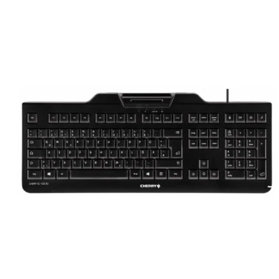 Afbeelding van CHERRY KC 1000 SC, Belgische layout, AZERTY toetsenbord, bekabeld veiligheidstoetsenbord met geïntegreerde smartcardterminal, Blue Angel, Zwart