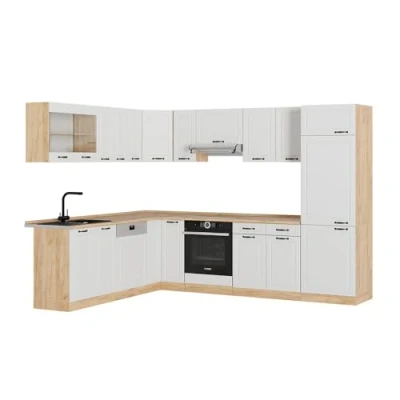 Afbeelding van Vicco Hoekkeuken R Line, Wit landhuis/gouden eik, 227 x 287 cm zonder werkblad