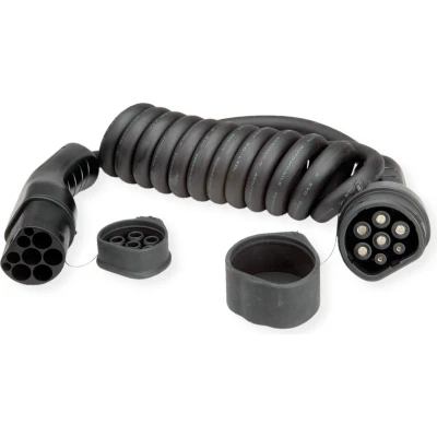 Afbeelding van ROLINE E auto oplaadkabel Type2, 1 fase, 250 VAC (1P+N+E), 32 A, 7,4 kW, spiraalkabel, 7,5 m