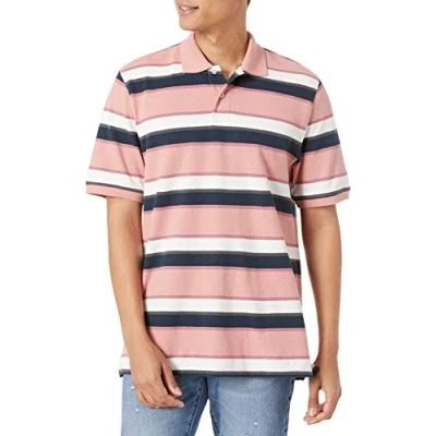 Afbeelding van Amazon Essentials Men&#039;s Poloshirt van piqué katoen met normale pasvorm (verkrijgbaar in grote en lange maten), Roze Streep, XS