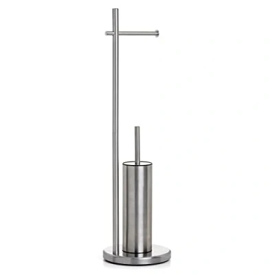 Afbeelding van Staande wc set, toiletpapierhouder en borstelhouder, ongeboord, roestvrij staal. Afmetingen 20,5 x 74,5 cm