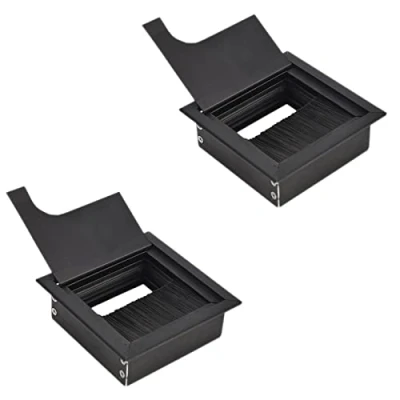 Afbeelding van kabeldoorvoer voor bureau, vierkant, kabeldoorvoer, met borstelafdichting, computertafel, 2 stuks (zwart)
