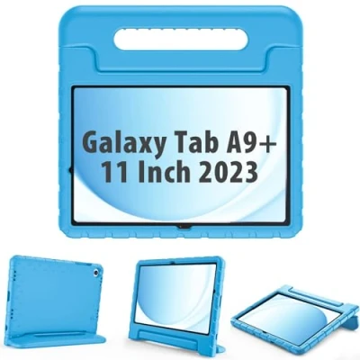 Afbeelding van ProCase kinderhoes voor de Samsung Galaxy Tab A9+ / A9 Plus 11 inch 2023 (SM X210), lichte met kickstand, schokbestendig, robuust, beschermhoes, omvormbaar, handgreep, standfunctie, blauw