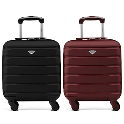 Afbeelding van Flight Knight Set van 2 lichte koffers met harde buitenkant en 4 wielen, ABS, voor meer dan 100 luchtvaartmaatschappijen, British Airways, Ryanair, easyJet, handbagage waar je niet hoeft te betalen, Houtskool/Bourgondië, 55x35x25cm