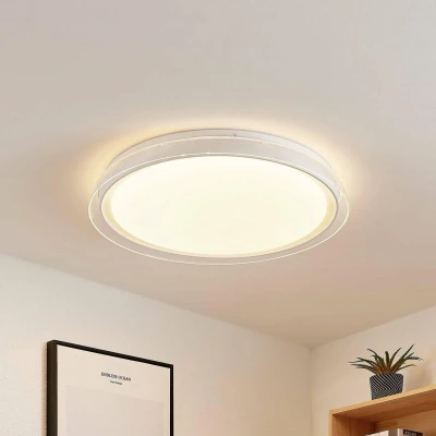 Afbeelding van Lindby LED plafondlamp met dimmer 1licht metaal, kunststof H: 8 cm wit Inclusief lichtbron