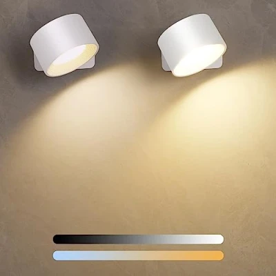Afbeelding van Diealles Shine Led wandlamp voor binnen, 2 stuks, oplaadbare wandlampen met 3 helderheid en kleuren, 360 graden draaibare touch control, batterij, slaapkamer, keuken, badkamer,