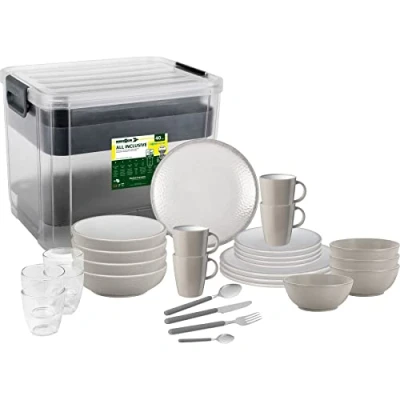 Afbeelding van Brunner 0830150N.C8X Set van borden, bekers, kommen, onbreekbare mokken melamine stonetouch, 40 stuks, all inclusive VIP Amadé, antislip, voor binnen en buiten