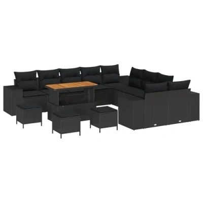 Afbeelding van vidaXL 14 Delige Tuin Sofa Set met Kussens Zwart Poly Rattan Acacia