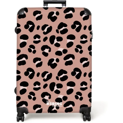 Afbeelding van NoBoringSuitcases.com® Koffer groot Reiskoffer lichtgewicht Panterprint op roze achtergrond Rolkoffer met 4 wielen Grote trolley XL 98 liter bagage