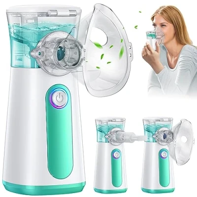 Afbeelding van Draagbare Aerosol Voor Volwassenen en Kinderen, Ultrasone Machine Effectieve Luchtwegaandoeningen, USB C Oplaadbaar, 2 Maskers Mondstuk, Instelbare Snelheid, Reiniging met één klik(groen)