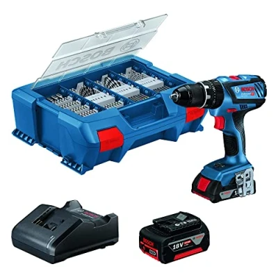 Afbeelding van Bosch Professional 18V System accuschroefklopboormachine GSB 28 (incl. 1x 2,0 Ah accu, 4,0 lader GAL 20, L Case Pick&amp;Click met 100 delige toebehorenset) Amazon Exclusive Set