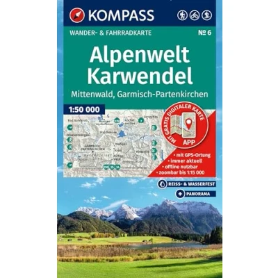 Afbeelding van KOMPASS Wanderkarte 6 Alpenwelt Karwendel Mittenwald, Garmisch Partenkirchen 1:50.000: Wander und Fahrradkarte in einem inklusive ... Radwege. Skitouren. Langlaufen. Reiten.