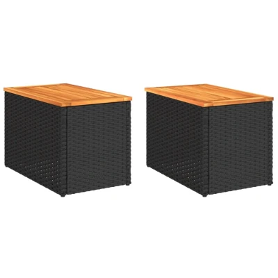 Afbeelding van Tuinbijzettafels 2 St 55X34X37 Cm Hout Poly Rattan Zwart