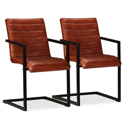 Afbeelding van vidaXL Eetkamerstoelen 2 st echt leer bruin