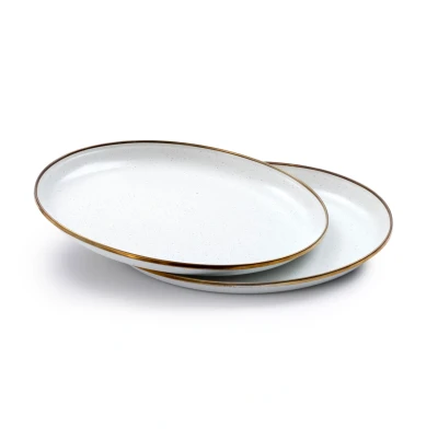 Afbeelding van Barebones Emaille Plat Bord Ø 280 Mm Eggshell 2 pack Wit Servies