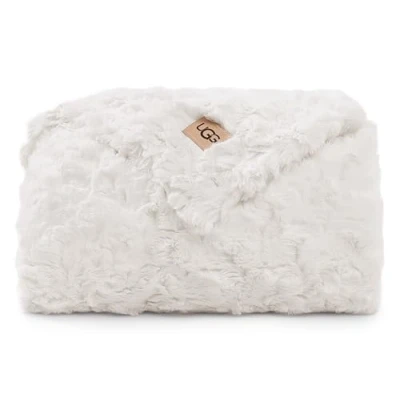 Afbeelding van UGG 10483 Adalee zacht imitatiebont omkeerbaar accent plaid luxe gezellige pluizige hotelstijl boho woondecoratie zachte comfortabele dekens voor bank, 177 x 127 cm, natuurlijk