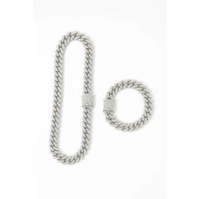 Afbeelding van Cuban Link Sieraden set Zilverkleurige Ketting 40CM &amp; Armband Voor Heren