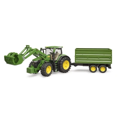 Afbeelding van John Deere 7R 350 met voorlader en trailer van Bruder