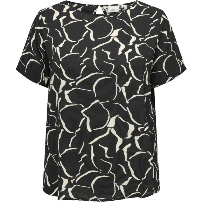 Afbeelding van ONLY CARMAKOMA geweven top CARVICA met all over print en open detail zwart/ecru