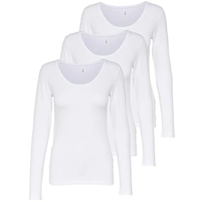 Afbeelding van ONLY 3 pack dames shirt met lange mouwen zwart en wit basic longsleeve zomer van 95% katoen XS S M L XL 15209156, Set wit.,