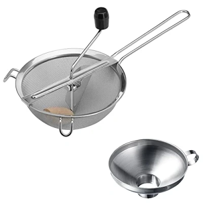 Afbeelding van Conserveringsset, 1 Zeef / Passe vite + conserverings Jamtrechter met lange Vulmondstuk, Roestvrij Staal/Hout, Cheeky Fruit, Zilver/Zwart, 119822e6