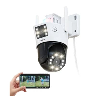 Afbeelding van ZOSI 8MP Pan&amp;Tilt WLAN Beveiligingscamera Buiten met Dubbele Lens (4MP + 4MP), Stekker in Voeding 355 / 140 Draaibare WiFi IP Camera, Automatisch Volgen, Nachtzicht Kleur, C298