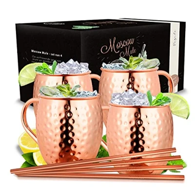 Afbeelding van Vezato Moscow Mule Mugs [500ML] Gehamerd koperen cup Handgemaakte set [2 stuks] Roestvrij stalen cups