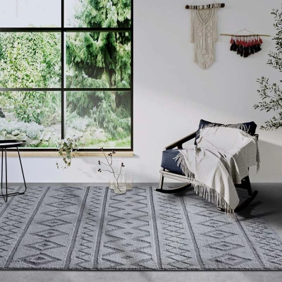 Afbeelding van Elle Decor ation Itinerance Hoogpolig tapijt, modern woonkamertapijt, shaggy, patroon, wollig, zacht, voor woonkamer, slaapkamer, tienerkamer, lichtgrijs, 80 x 240 cm