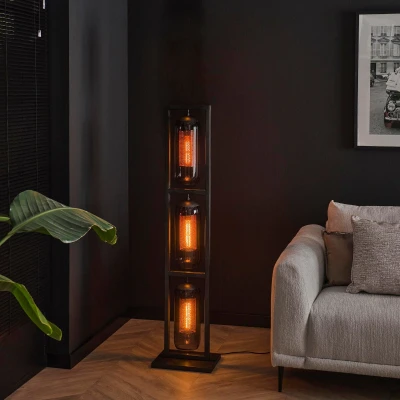Afbeelding van Fraaai Wrexham vloerlamp 3L 158 cm staal smoke Glas