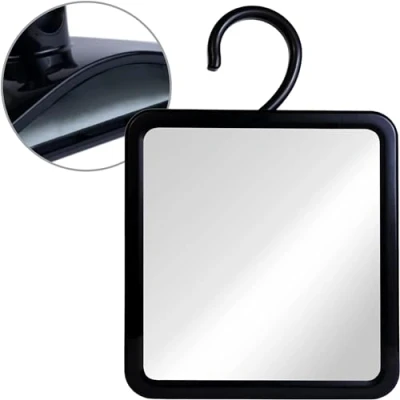 Afbeelding van MIRRORVANA Fogless Douchespiegel voor scheren met haak om op te hangen en anti condens, onbreekbaar oppervlak Vul de achterkamer/reservoir heet water mistvrij (zwart, 20,3 x 17,8