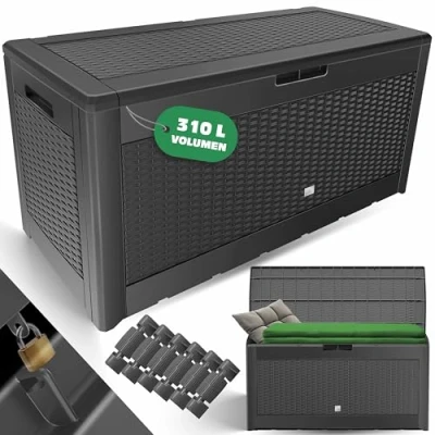 Afbeelding van KESSER® Opbergbox kussenbox 310 liter met wielen inklapbaar deksel handgrepen rotanlook tuinbox, Antracite